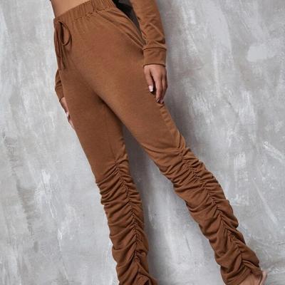 China Wholesale 2021 Summer Anti-Wrinkle Stack Pants High Waisted Plus Size Tie Front Nude Stacked Pants for sale