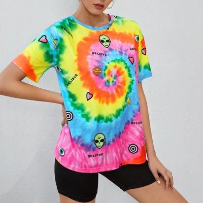 China Anti-Wrinkle Women's Custom Cotton Letter Summer Logo And Foreign Print Tie Dye T-Shirt for sale