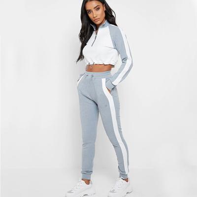 China Latest Fashion Breathable Color Block Slim Fit Half Side Zipper Stripes Crop Top Ladies Tracksuits for sale