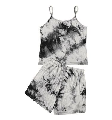 China Breathable Tye Dye Sleeveless Sleepwear Fashion Loungewear Set Comfortable Casual Pajamas For Ladies for sale