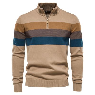 China Soft 2024 New Men's Half Zip-up Sweater Stand Collar Daily Commute Knitwear Quarter-zip Color Block Knitted Pullover for sale