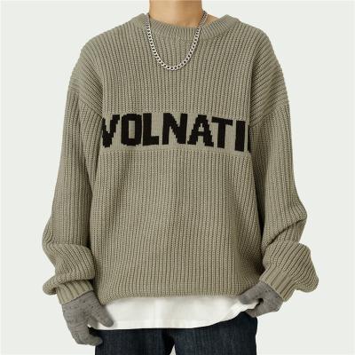 China Breathable Custom Logo Oem & Odm Men's Sweater Jacquard Letter Pullover Knitwear Winter Crew Neck Loose Oversized Knitted Sweater Men for sale