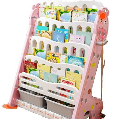 China 2021 New Giraffe Children Kids Environmental Safe Furniture Preschool Plastic Book Display Shelf For Kids And Children for sale