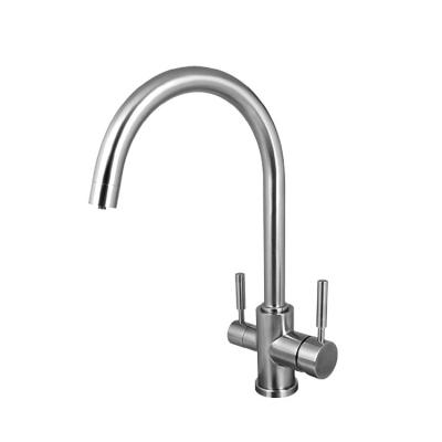 China SUS 304 Stainless Steel Faucet Water Filtter Lead Free Faucet Three Way Handle Kitchen Faucet Double for sale