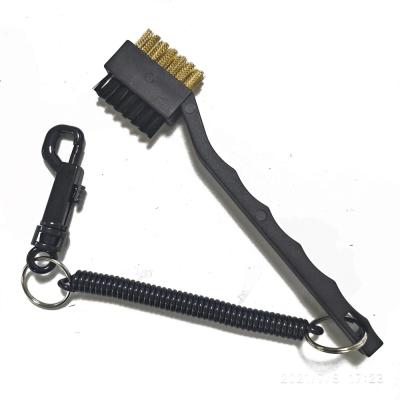 China Classic Copper and PP Brush 2 Sides Golf Club Cleaning Brush with Adjustable Spring Flexible Phone Line Clip JBG-01 for sale