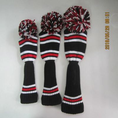 China Custom high quality Fur+cotton factory driver wood hybrid wool knitted golf headcover for sale