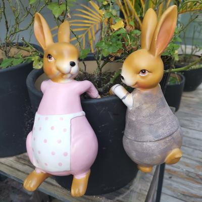 China Home Decoration Glass Vase Hanging New Lovely Pink Rising Hanging Creative Home Spot Resin Garden Decoration Resin Ornaments Rabbit Rabbit Lovers Tank for sale