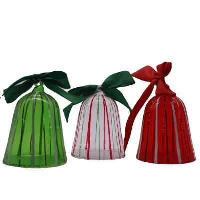 China Europe Bow Tied Line Colorful Glass Bells Christmas Tree Decorations for sale