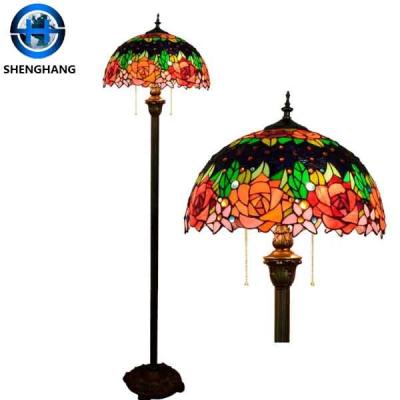 China Modern Tiffany Stained Glass Shade Piece Floor Lamps For Living Room And Study Room Decoration With Resin Lamp Base for sale