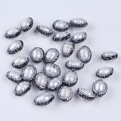 China Natural Freshwater Pearl Beads Loose Beads with Crystal Rhinestone Paved Connector for sale