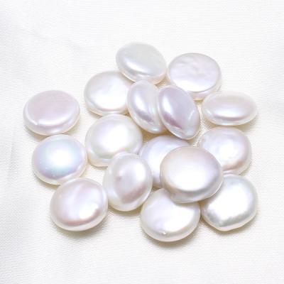 China Freshwater Pearl No Hole Cultured Pearl White Freshwater Coin Shape 13-14mm Loose Pearl Beads for sale