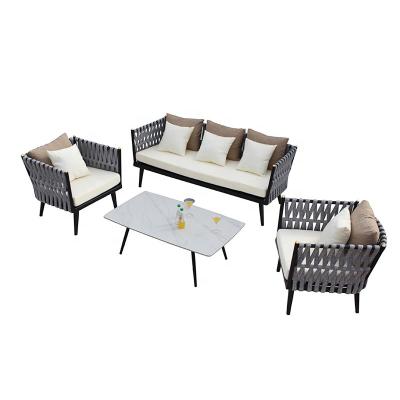 China Modern popular design outdoor webbing patio sofa set for family rope furniture for sale