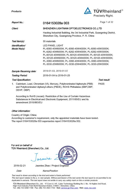 RoHS - Shenzhen Lightman Opotoelectronics Co., Ltd.