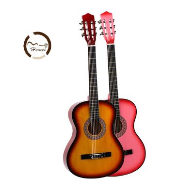 China Wholesale Durable Student Level Nylon Classical Guitar Polished Stain Glossy Hardwood Small Size 38 Inch for sale