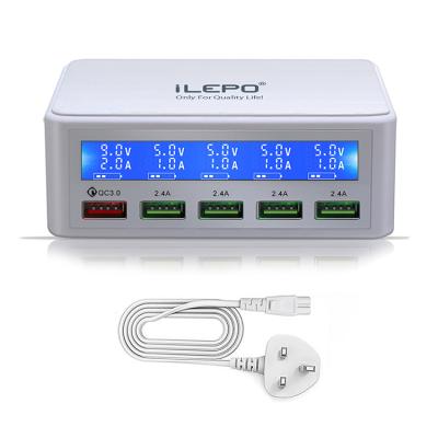 China With Hot iLEPO W-024 50W QC 3.0 Power Plug EU USA RU LCD 5-Port Smart Wall Adapter Charging Station USB Fast Charger lcd display amazon for sale