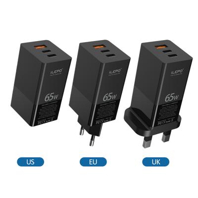 China 65W Fast Charging 2021 Trending Black White Fast Charging 65W GaN Types QC3.0 Mini Mobile Phone USB PD Travel Wall iLEPO W-054 Chargers C for sale