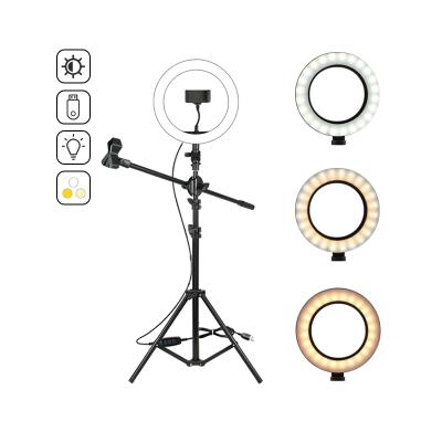 China PORTABLE Circle Ring Lamp Lifting Bracket Video Microphone Clip 7W 10inch Live LED Ring Light with Tripod Stand Holder for sale