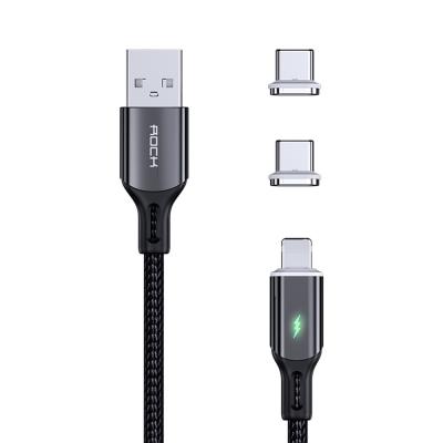 China 2020 New Arrivals ROCK 5A Micro C Wire Fast Charging Type 5A 3 in 1 LED Light 2m Nylon Braided Magnetic USB Charger Fast Charging Data Cable for sale