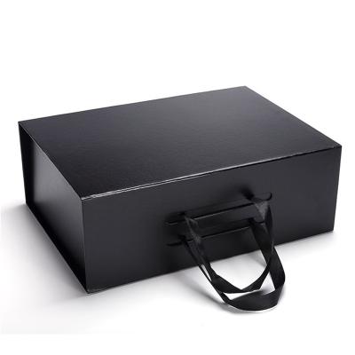 China Custom Magnetic Gift Box Matte Black Luxury Hard Folding Packaging Recyclable Large Ribbon Gift Box for sale