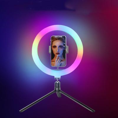 China Inch mj26 10 RGB Photographic Alloy+ CPYP Aluminum Video Selfie Outtube RGB Led Circles Ring Light With Tripod Stand for sale