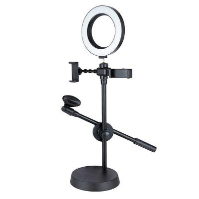 China ABS Plastic+metal CPYP Microphone Professional Adjustable Desktop Stand Live Voice Mobile Phone Stand With 16cm Ring Light for sale