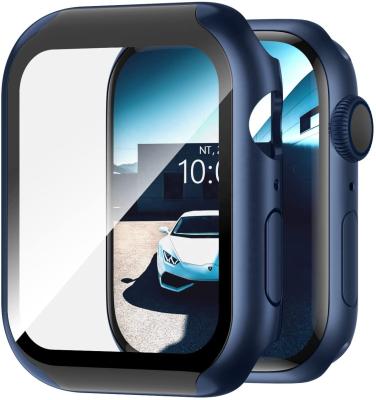 China New IP68 Plastic Waterproof PC Watch Case With Tempered Glass Screen Protector Frame Cover For Apple Watch 7 41mm 45mm Case Cover for sale