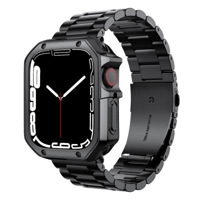 China Luxury and Fashion 316L Stainless Steel Watch Band Metal Three Beads Watch Strap and TPU Protective Case for Apple Watch Series 7 for sale