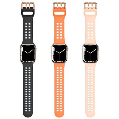 China Hot Selling Silicone Two-colors Watch Wrist Bands 41mm Soft Silicone 45mm Watch Straps With Honeycomb Eye For Apple Watch Series 7 for sale