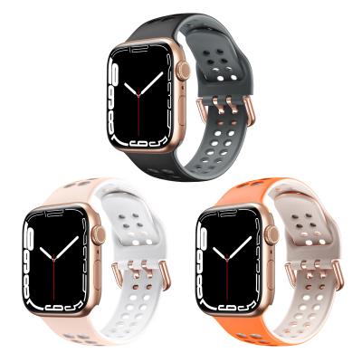 China Soft Silicone Apple Watch Band 41mm 45mm Two-color Rubber Watchband For Apple Watch Series 7 Band for sale