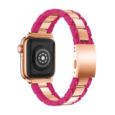 China Fashion Apple Watch Metal Band 41mm Luxury Three Pearl 45mm Strap Stainless Steel And Resin Band For Apple Watch Series 7 Band for sale