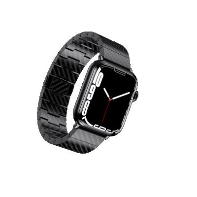 China Quick Release Pad 41mm 45mm For Men's Apple Watch Strap Wrist Watch Band Carbon Fiber Three Bead Band Strap For Apple Watch Series 7 Black Band for sale