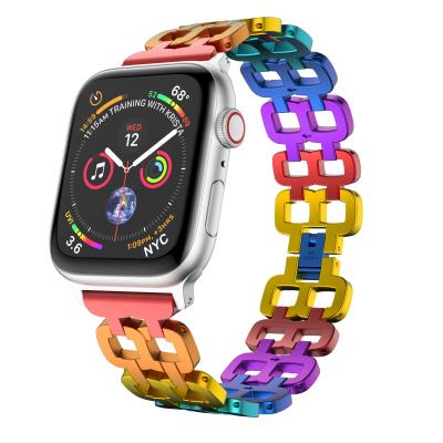 China Luxury and fashion strap for apple watch band 41mm 45mm rainbow aluminum alloy bracelet strap correa lightweight apple watch for apple watch 7 for sale