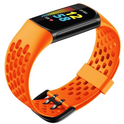 China Luxury And New Fashion Silicone Rubber Strap Watch Honeycomb Band Watch With Metal Buckle For Fitbit Charge 5 Smart Watch for sale