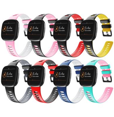 China Anbest silicone fitbit versa 3 watch strap two color silicone rubber smart watch band with black metal buckle for fitbit versa 3 watch for sale