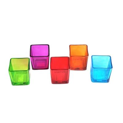 China Home Decoration Square Shape Colored Glass Candle Holder for sale