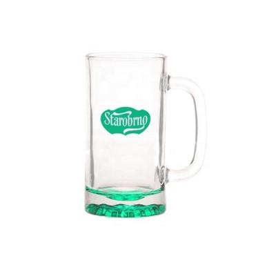 China Wine Customized 480ml Colored Bottom Beer Mug With Handle With Customized Logo Printing for sale