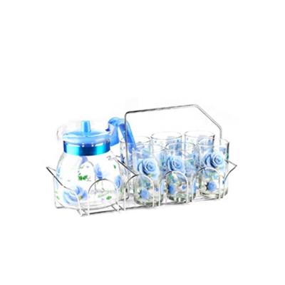 China Customized Viable 6pcs Glassware Set With Full Decal Printed Glassware Set With Stainless Steel Rack for sale