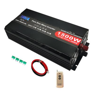 China Household Appliance 1500W 120V Pure Sine Wave Power Inverter 12V 24V DC AC 60HZ 1500 Watt Car Inverter With Wireless Remote Controller for sale