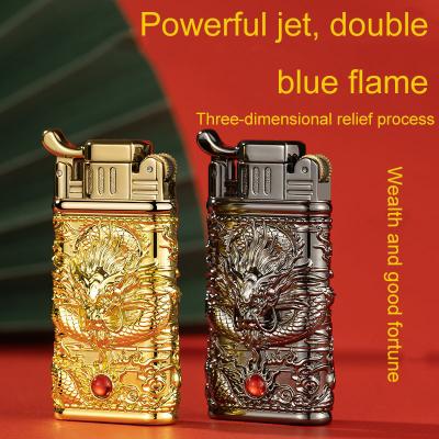 China Modern Debang Chinese Style Double Flame Jet Dragon Model Torch Lighter for sale