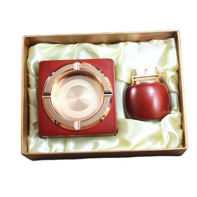 China Industrial High Quality Square Shape Luxury High End Rose Metal Cigar Ashtray and Lighter Gift Sets for sale