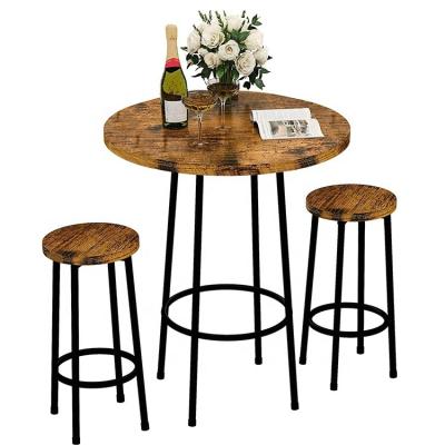 China 3 Piece Small Space Bar Dining Set Modern Wooden Round Bar Table And Stools Kitchen Counter Easy Assemble Small Living Room Space Restaurant for sale