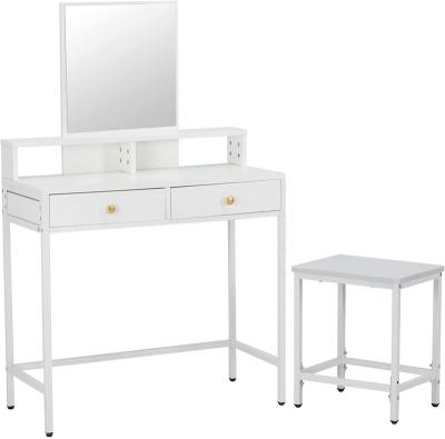 China Modern White Storage Vanity Table Set Bedroom Office Makeup Dressing Table With Mirror And Drawers for sale