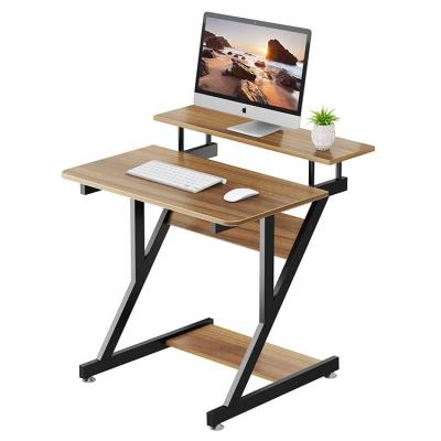 China Other computer desk for small spaces Z shaped compact computer laptop table desk with monitor shelf and lower storage shelves for sale