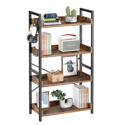 China 4 Tier Rustic Standing Shelf Bookcase Vintage Storage Rack Metal Frame Industrial Wood Display Rack For Living Room for sale