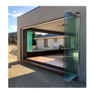 China Folding Screen Frameless Sliding Folding Glass Curtain Balcony Partitions Doors aluminum Stacking Panoramic Accordion Bifold doors for sale