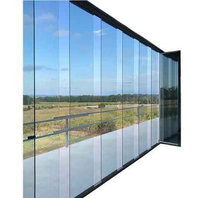 China Magnetic Screen Terrace Exterior One Tracks Horizontal Modern Large Glass Aluminum Sliding Windows and Doors For Balcony with Lock for sale