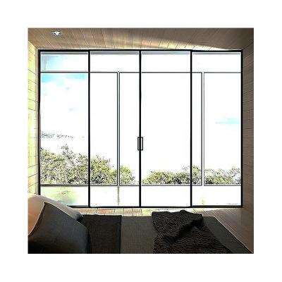 China Anti-Theft Interior Slimline Steel Looked Aluminium Tempered Glass Sliding Door Windows For Office Internal for sale