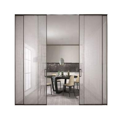 China Windproof Factory Cheap Doors Interior Door Noiseless Laminated Smoked Glass Matte Black 4 Panel With Soft closing Telescopic System for sale