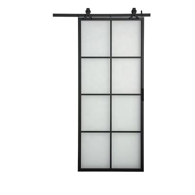 China Magnetic Screen America style 30inch farm warehouse roller hanging operate elegance iron material barn door renin sliding for sale