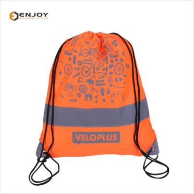 China Reflective Waterproof Promotional Polyester Drawstring Backpacks for sale